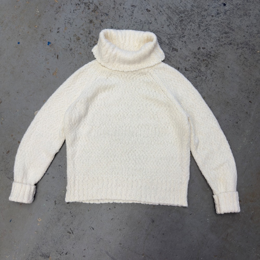 J.Crew Cream Wool Alpaca Blend Turtleneck Sweater AE953 Small Ivory Chunky Knit